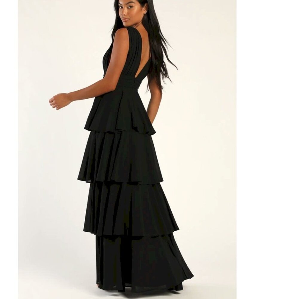 Lulu's Black Tiered Maxi Dress - Picture 3 of 11
